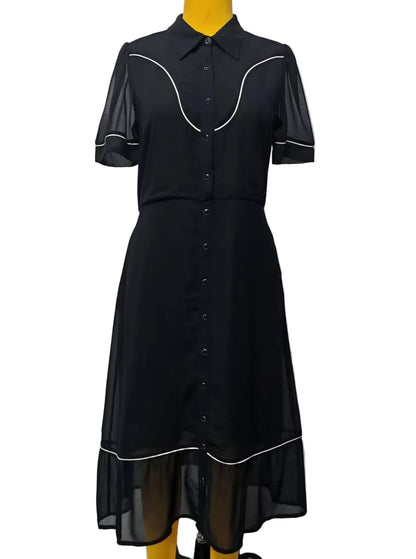 TH2409 PEARL SNAP SOLID BLACK  DRESS(7 Piece)