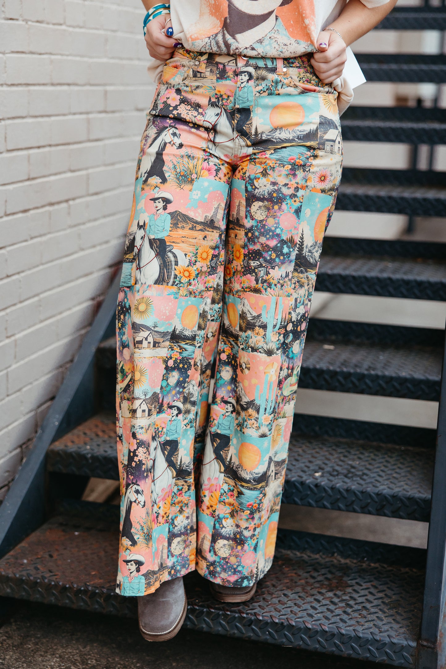 TH250 PINK WESTERN COLLAGE EXTREME WIDE LEGGED PANT (7 PIECE)