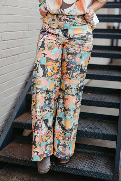 TH250 PINK WESTERN COLLAGE EXTREME WIDE LEGGED PANT (7 PIECE)