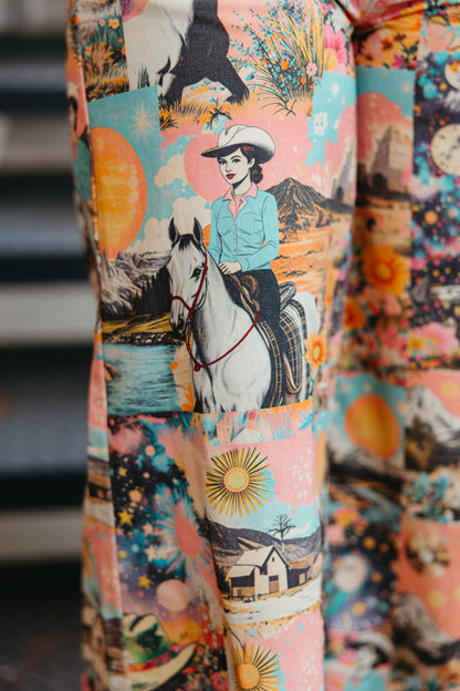 TH250 PINK WESTERN COLLAGE EXTREME WIDE LEGGED PANT (7 PIECE)