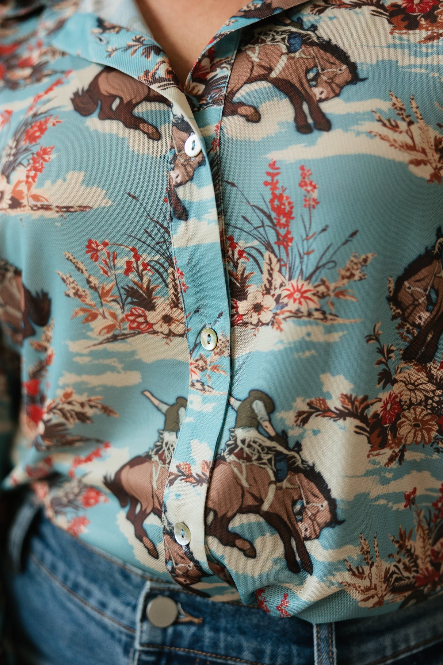 TH23 DUSTY BLUE FLORAL COWBOY BLOUSE (7 Piece)