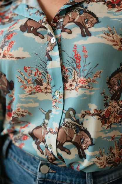 TH23 DUSTY BLUE FLORAL COWBOY BLOUSE (7 Piece)