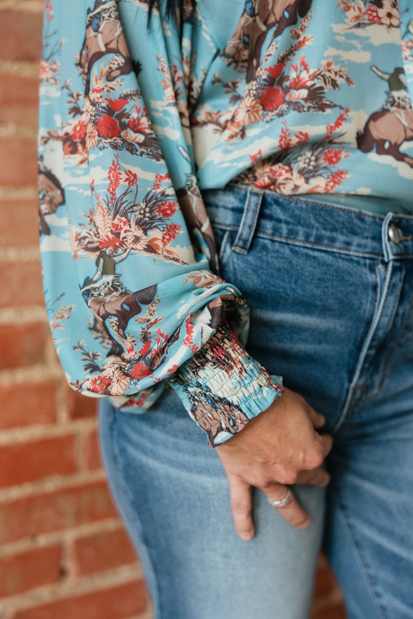 TH23 DUSTY BLUE FLORAL COWBOY BLOUSE (7 Piece)