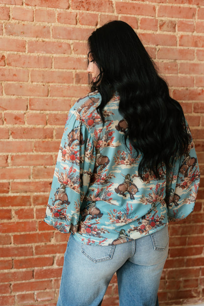 TH23 DUSTY BLUE FLORAL COWBOY BLOUSE (7 Piece)