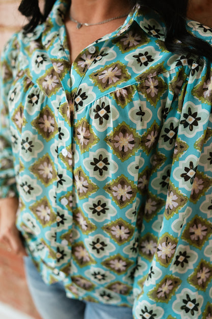 TH24 TURQUOISE MEDALLION BLOUSE ( 7 PIECE)