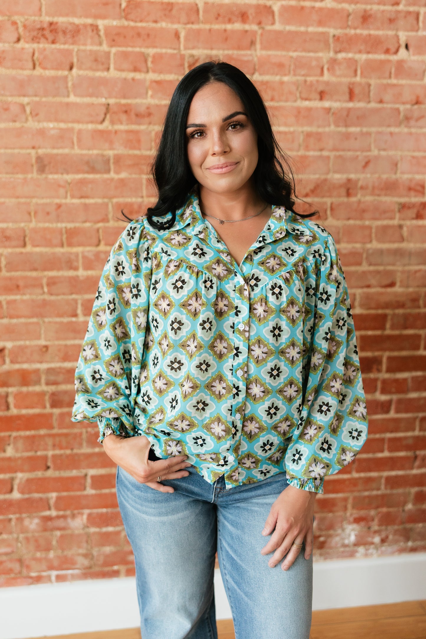 TH24 TURQUOISE MEDALLION BLOUSE ( 7 PIECE)
