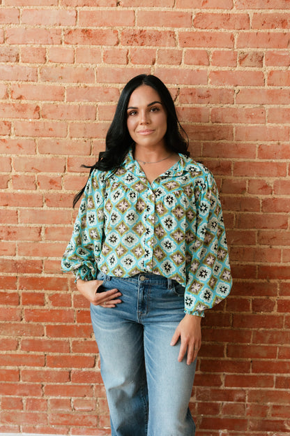 TH24 TURQUOISE MEDALLION BLOUSE ( 7 PIECE)