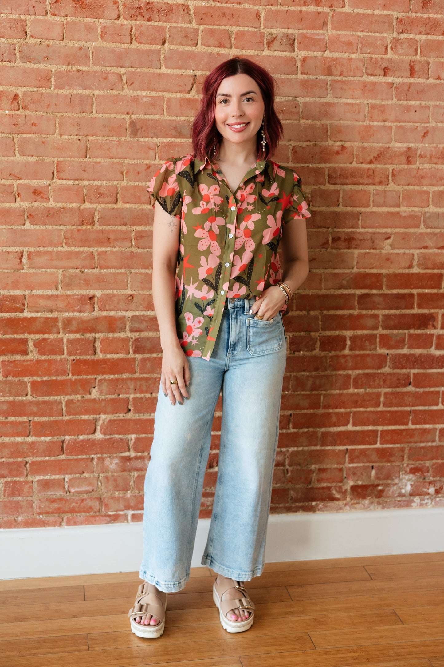 TH199 OLIVE PINK FLOWER DOT (7 PIECE)