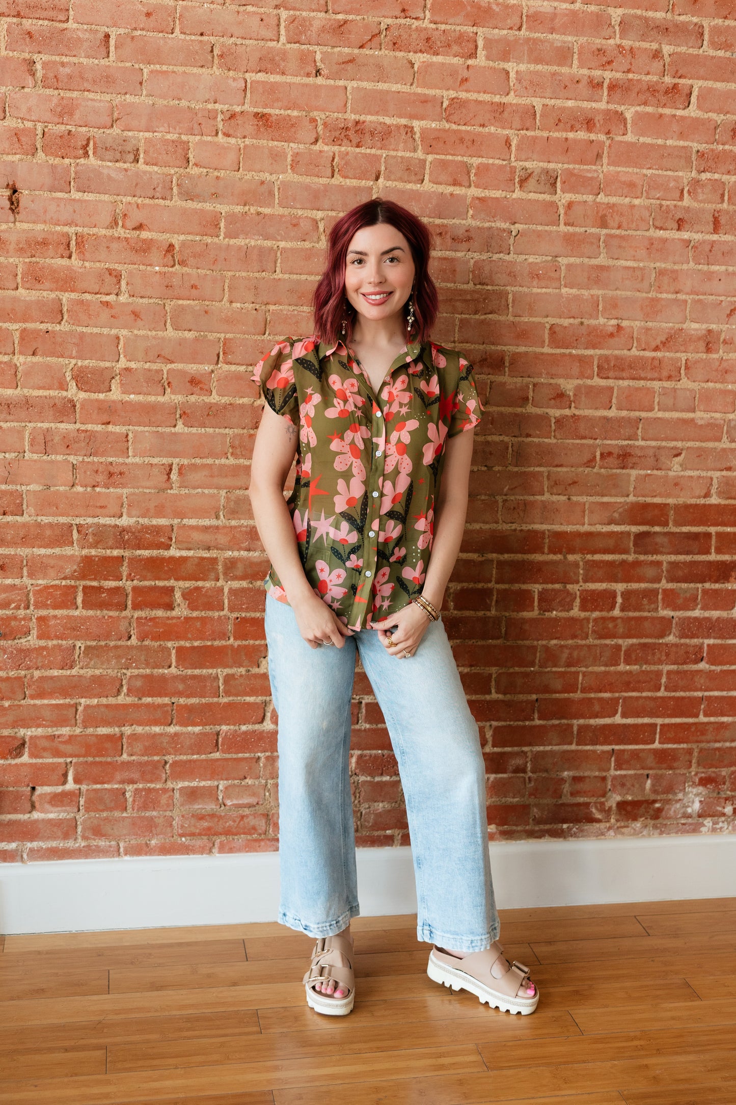 TH199 OLIVE PINK FLOWER DOT (7 PIECE)
