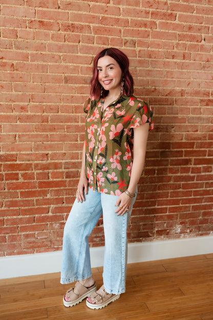 TH199 OLIVE PINK FLOWER DOT (7 PIECE)
