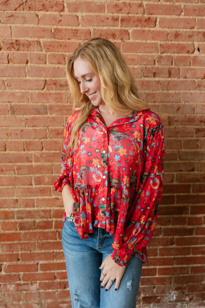 TH25 RED YEEHAW RUFFLE MESH BLOUSE (7 Piece)