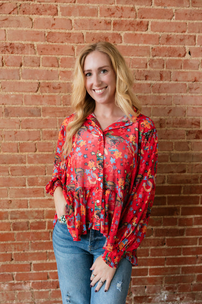 TH25 RED YEEHAW RUFFLE MESH BLOUSE (7 Piece)