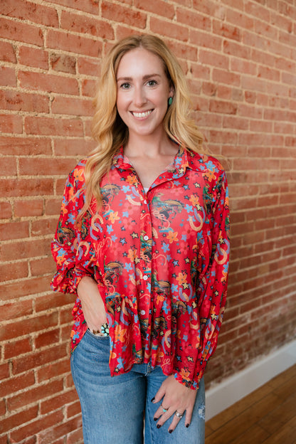 TH25 RED YEEHAW RUFFLE MESH BLOUSE (7 Piece)