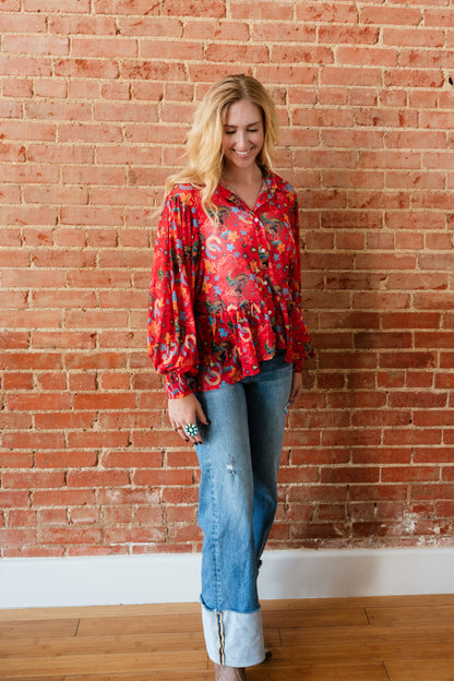 TH25 RED YEEHAW RUFFLE MESH BLOUSE (7 Piece)