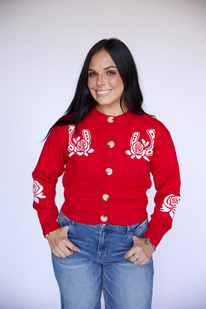 TH2307_RED DOUBLE HORSESHOE_KNIT SWEATER (7 PIECE)