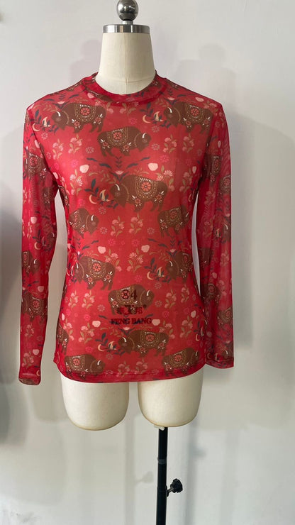 TH1221 RED BISON FLORAL MESH TOP (7 PIECE)