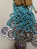 7268 HH201 Turquoise Bead Necklace with Ornate Crystal Medallion