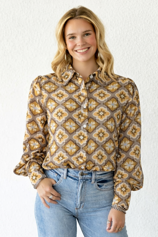 TH11 SAGE GOLD MEDALLION BLOUSE (7 Piece)