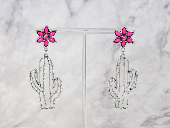 1523 H314 PINK WESTERN CACTUS EARRING