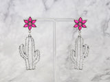 1523 H314 PINK WESTERN CACTUS EARRING