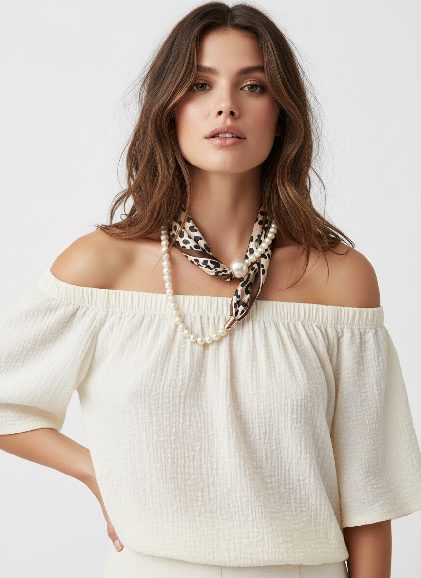 60059 R1-167 LEOPARD PRINT SCARF AND PEARL NL