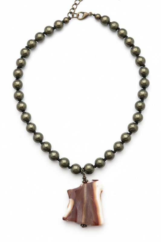 224268 OLIVE GREEN BEAD NL W AGATE PENDANT