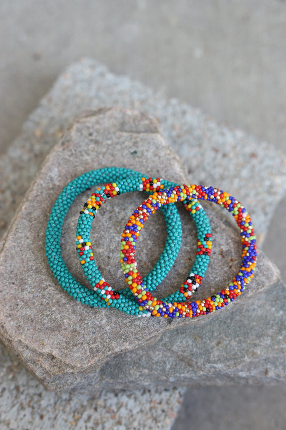 1010 TURQ STRETCH SEEDBEAD  BRACELETS (SET OF 3)