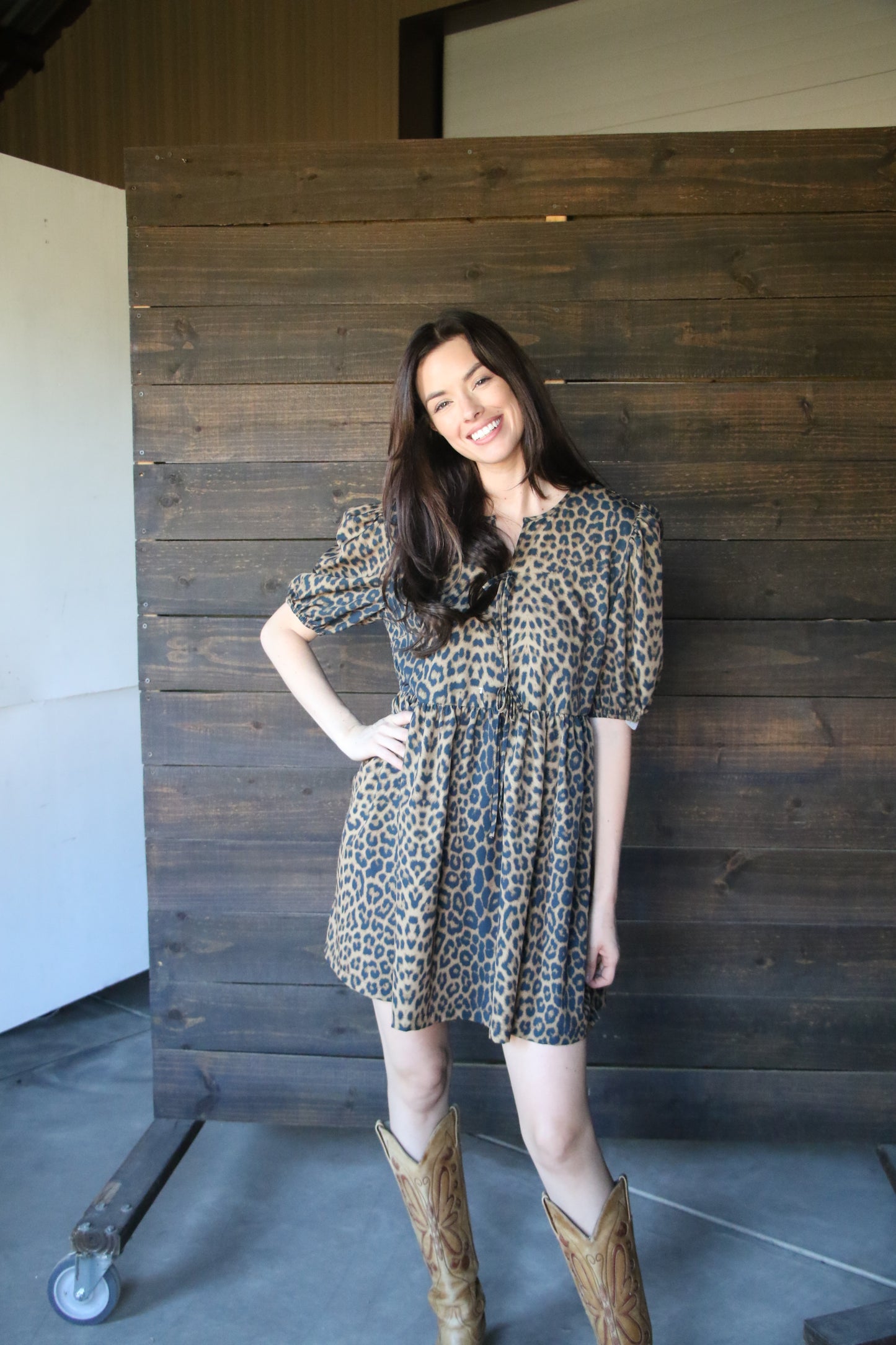 TH75 S144 CHEETAH FRONT TIE DRESS(1 PIECE)