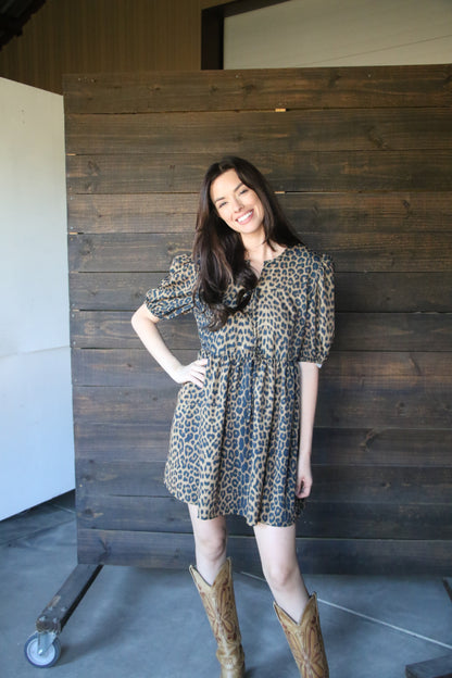 TH75 S144 CHEETAH FRONT TIE DRESS(1 PIECE)