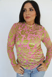 TH1221 PINK GREEN VELVET BURNOUT MESH TOP(7)