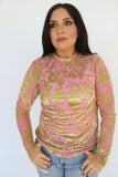 TH1221 PINK GREEN VELVET BURNOUT MESH TOP(7)