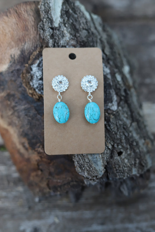 10235 R3-123 SHINY CRYSTAL WITH TURQ DANGLE ER