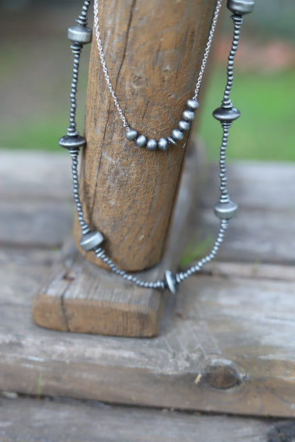 0920 H191 TWO LAYER FAUX BURNISHED SILVER BEAD AND CHAIN NL
