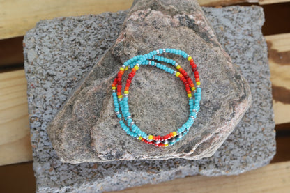 0081 (1) 3 SET TURQ CYLINDER SEED BEAD STRETCH BRA