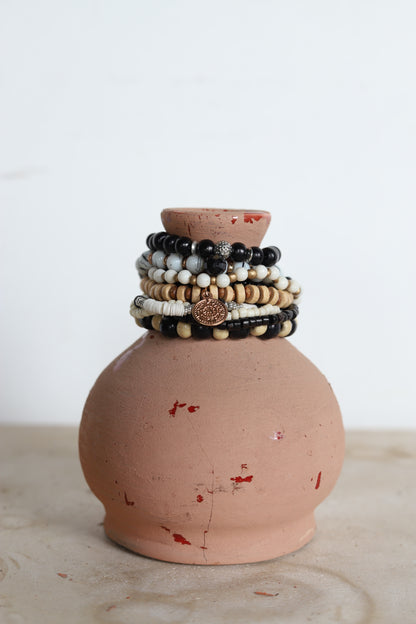 014 R1-65 BLACK/GOLD/TAN BEADED BRACELET SET