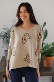 RTS TH2056 CHEETAH COWBOY HAT SWEATER - VNECK