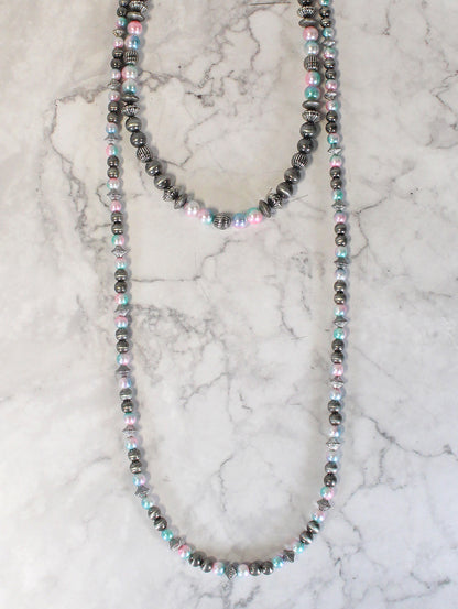 0805 HH147 WESTERN 2 LAYERED FAUX SILVER BEAD 30” NL