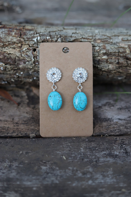 10235 R3-123 SHINY CRYSTAL WITH TURQ DANGLE ER