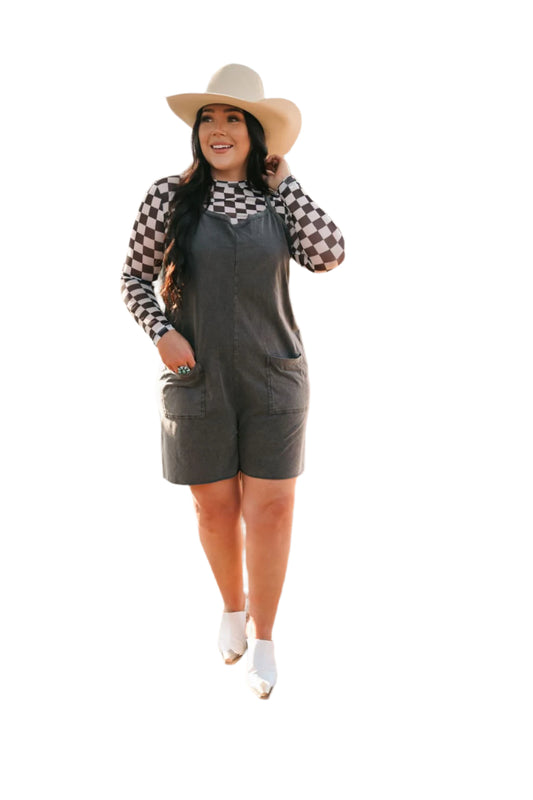 TH1406 S177 VINTAGE WASH BLACK SHORT ROMPER (1)