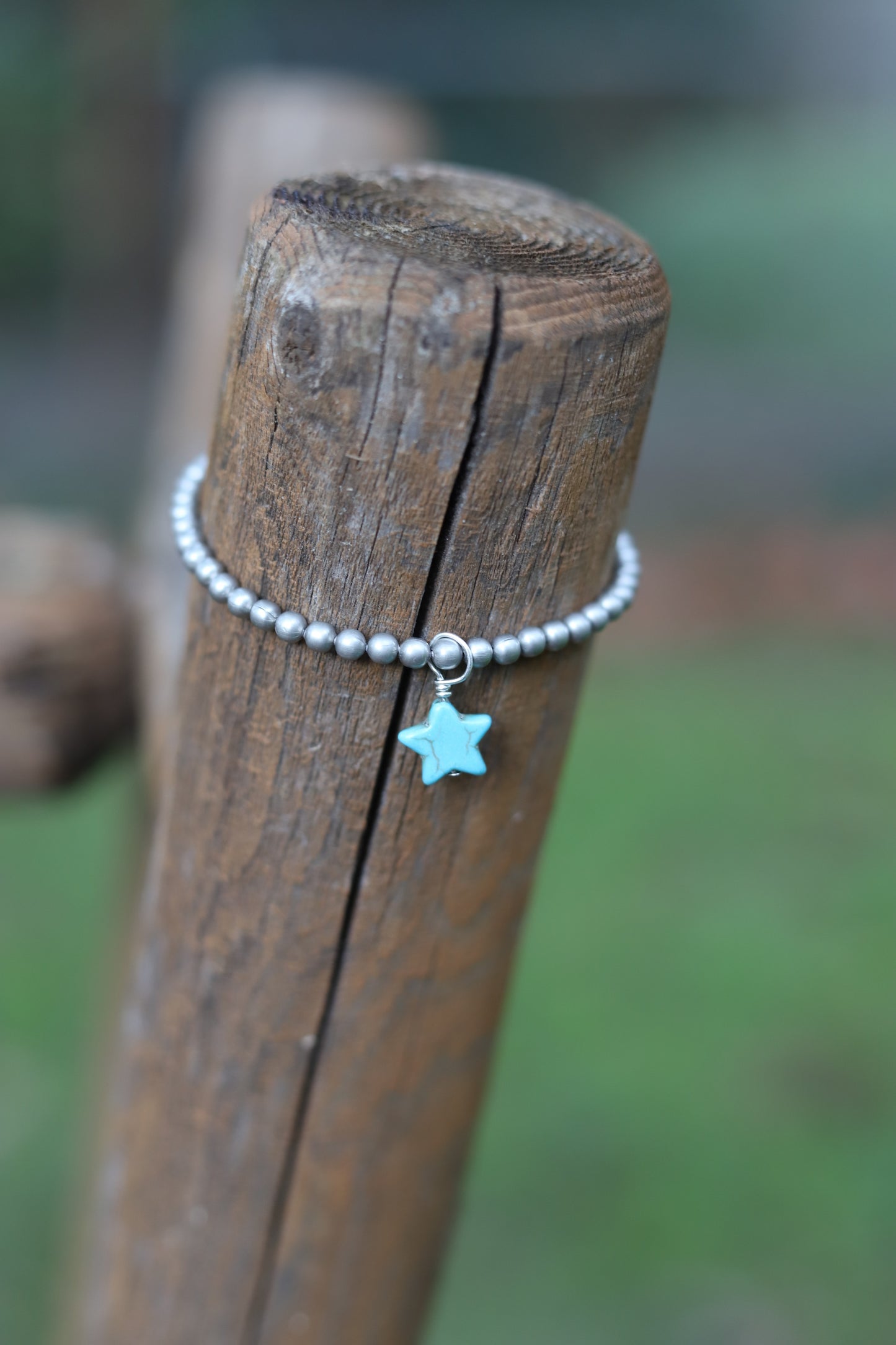 102312 B68 SILVER BEAD TURQ STAR STRETCH BRA