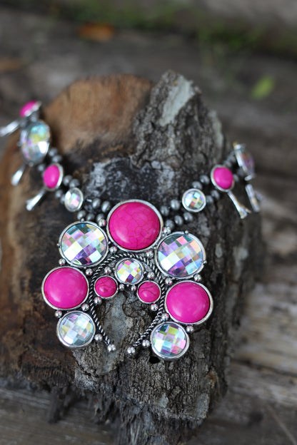 0840 PINK AND CRYSTAL SQUASH BLOSSOM SILVER NL(1)