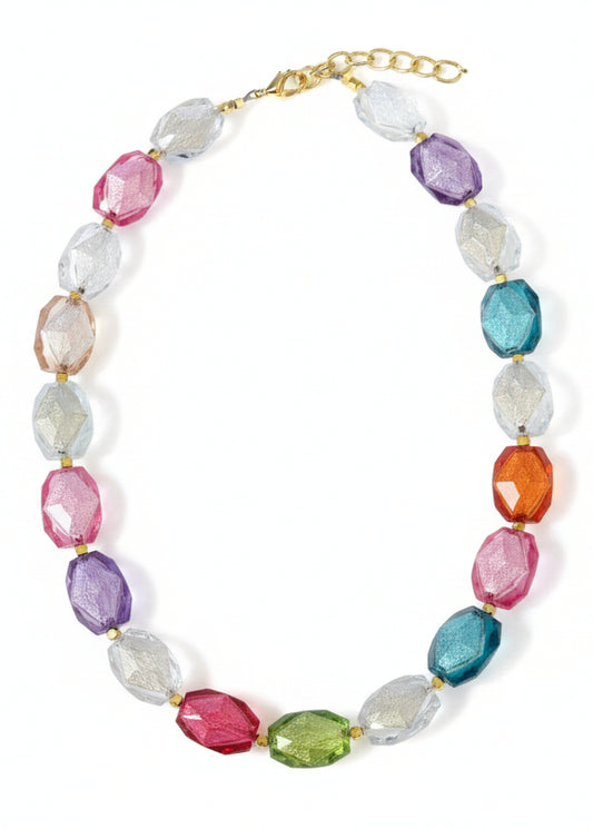 12549 Multicolor Iridescent Beaded Necklace