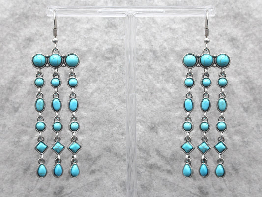 0425 R4-37 TURQ STONE SILVER CHAIN DANGLE ER