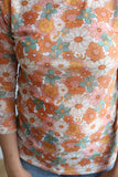 TH1221 RETRO ORA/ TURQ FLORAL MESH  TOP(7 Piece)