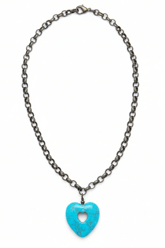322124 ANTIQUE CHAIN TURQ HEART NL