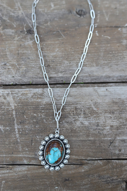 0806 HH134 TURQ AND BROWN STONE SILVER NL