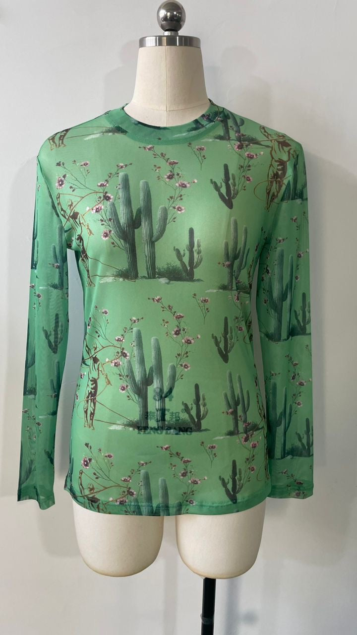 TH1221 GREEN FLORAL CACTUS MESH TOP (7 PIECES)