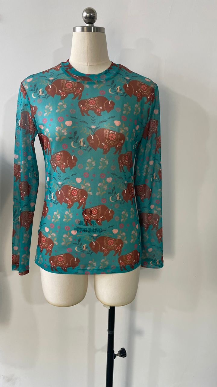 TH1221 TEAL BISON FLORAL MESH TOP (7 PIECE)