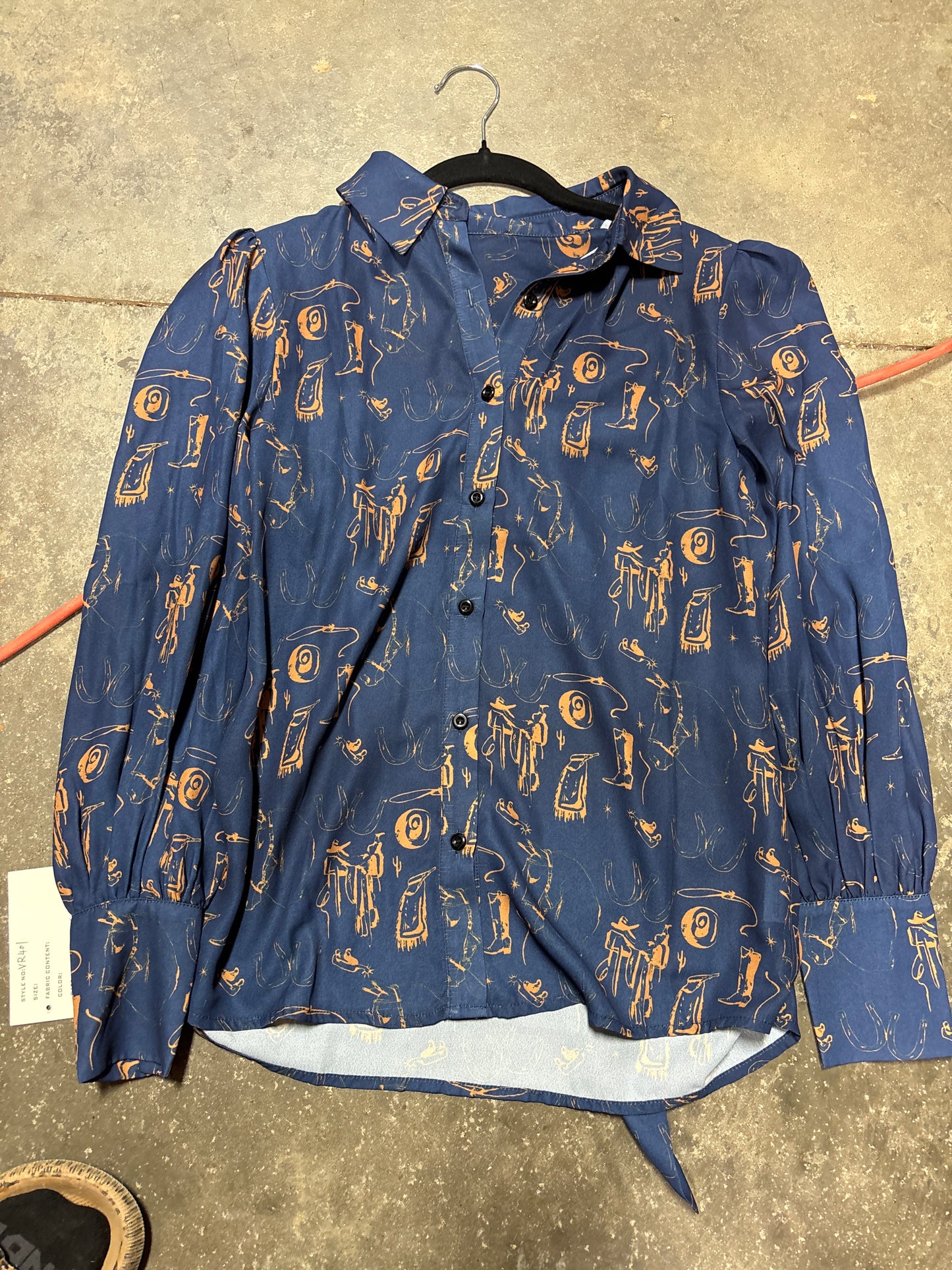 TH11-1 NAVY WESTERN ELEMENTS BLOUSE