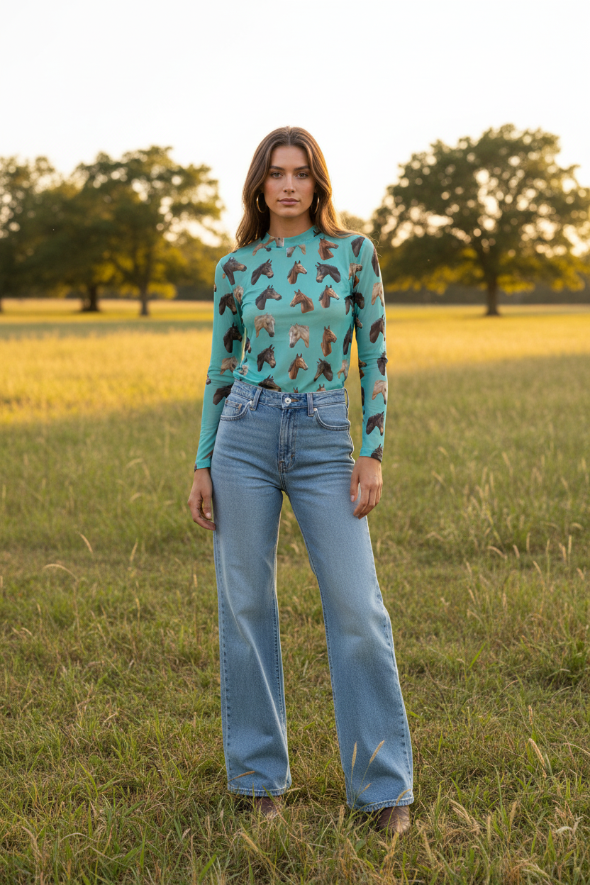 TH1221 TURQUOISE HORSE MESH TOP  (7 Piece)